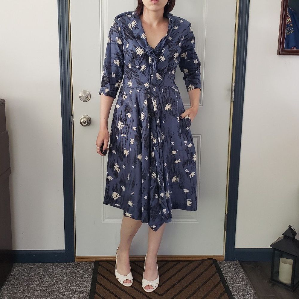 50s/60s Blue Silk(?) Day Dress